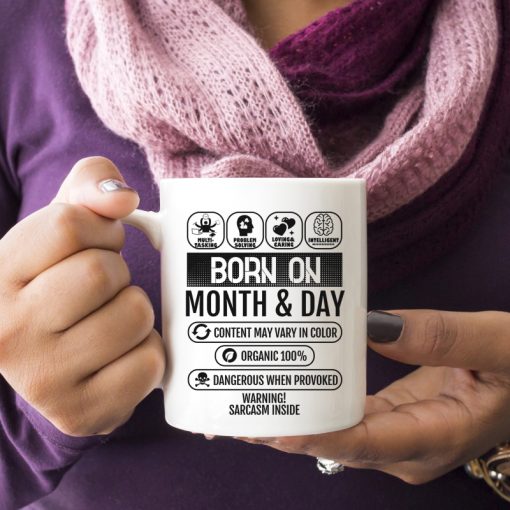 Born On_11oz white mug woman purple shirt holding_800x800